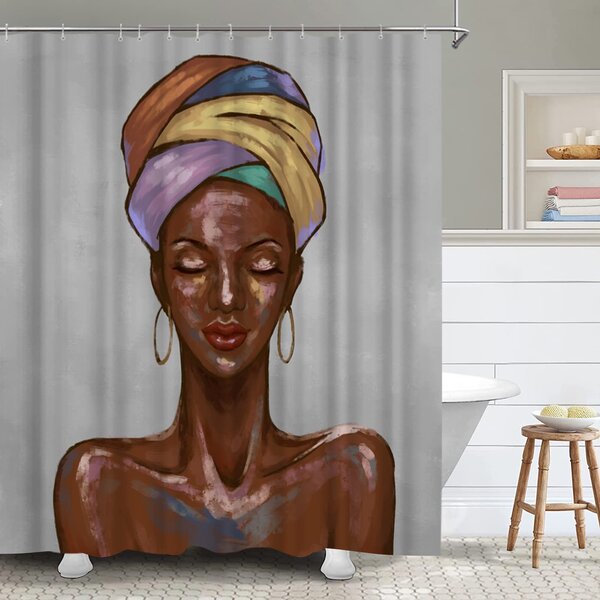 Bungalow Rose African American Shower Curtains Black Girl Bathroom Curtain Afro Tribal Woman 